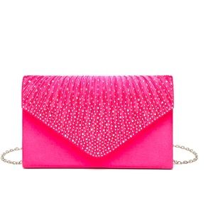🩷Satin Barbie Pink Rhinestone Flap Square Purse